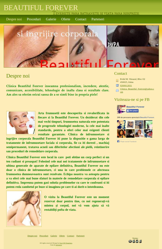 Clinică de înfrumusețare - exemplu de pagină www